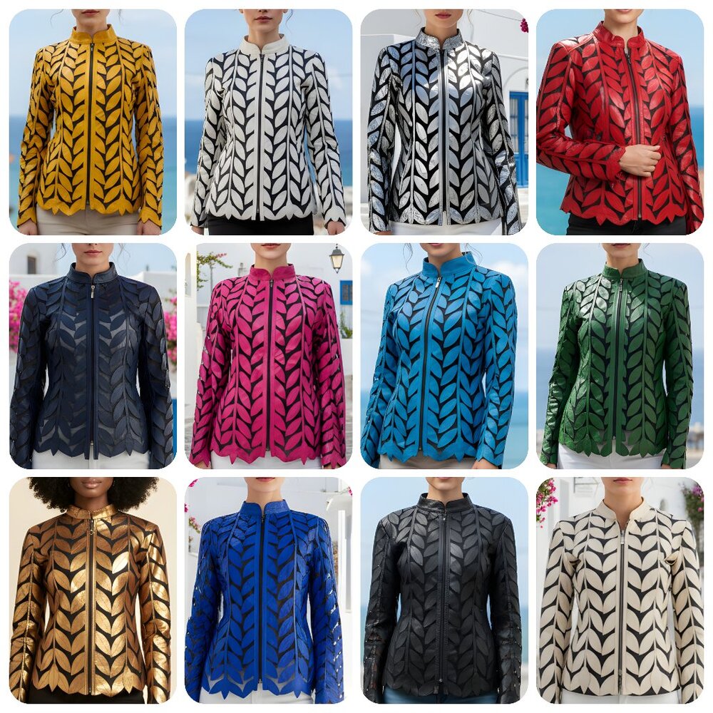 Shirt Women Sheer Jacket Outfit Top Blouse Handmade Light Leather Leaf Pattern